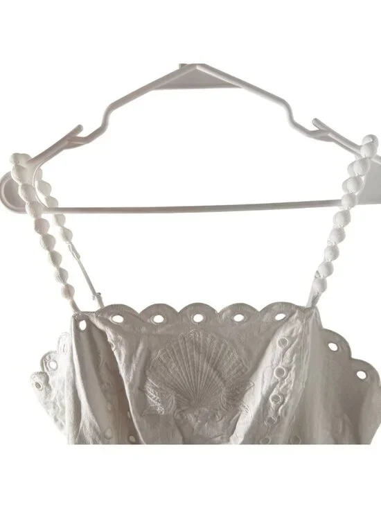 Farm Rio Off-White Richilieu Eyelet Scalloped Midi Dress Women's Size Large NWT! - Picture 5 of 6